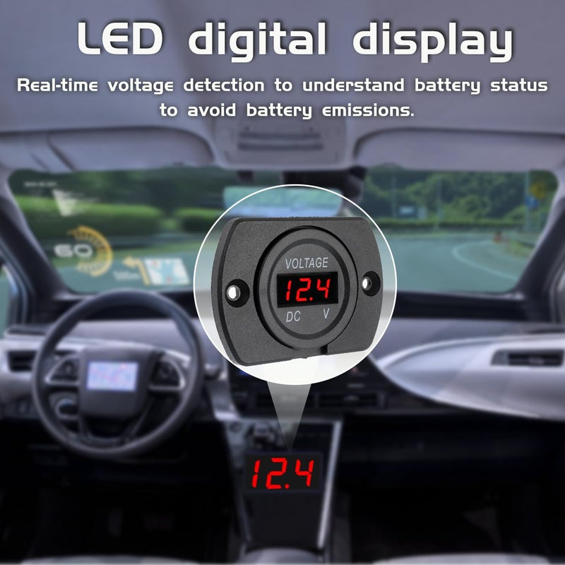 EPLZON 3 Pack DC 12V 24V Waterproof Car Voltmeter with LED Digital Display Panel and Mounting Plate Round Voltage Gauge Meter with Terminal for Boat Marine Motorcycle Truck(Red Green Blue Light) - Image 4